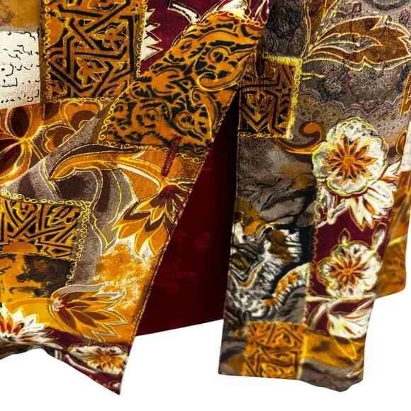 Vintage short sleeve blouse top 100% silk brown gold maroon shirt by TESS size S - Picture 6 of 8